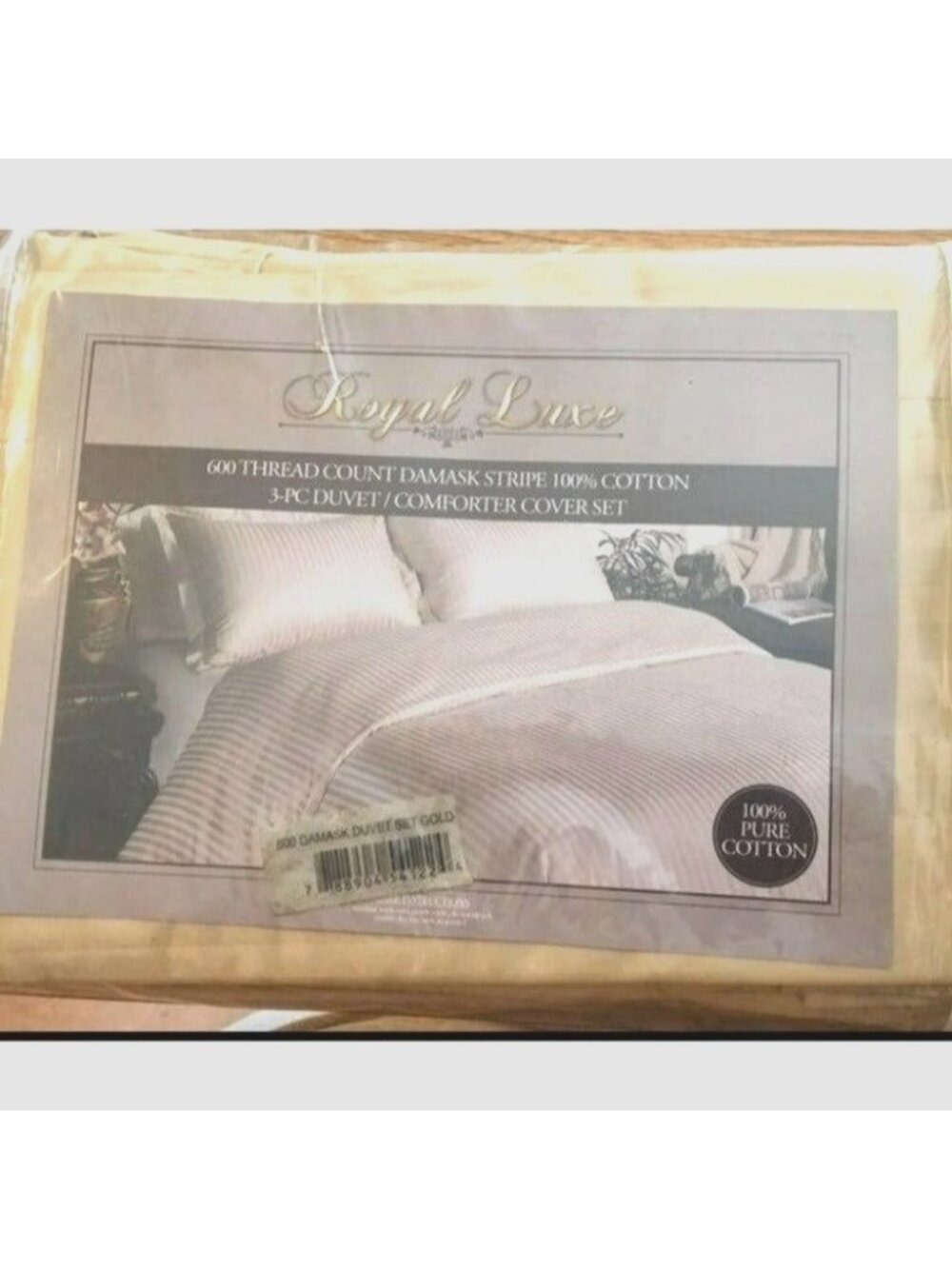 Royal Luxe Duvet/Comforter Full/Queen 3pc Cover Set 600 Thread Cnt Damask Stripe